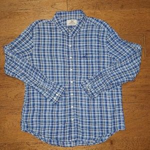 MADDA FELLA LONG SLEEVE LINEN SHIRT KEY WEST FL MADRAS PLAID Blue L Large